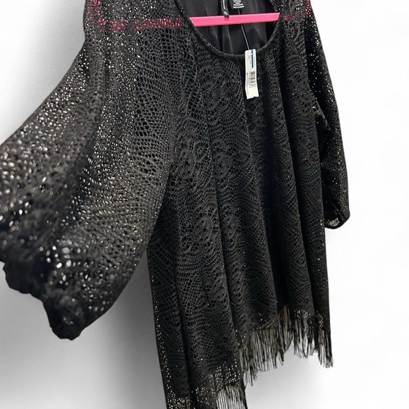 NWT- Black Metallic Lace Fringe Top – New Directions XL | Boho Festival Glam - Picture 4 of 8